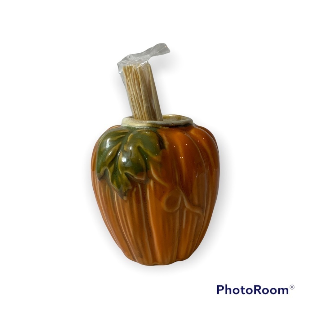 Pumpkin Toothpick Holder Autumn Thanksgiving Hand Painted Kitchen Ceramic